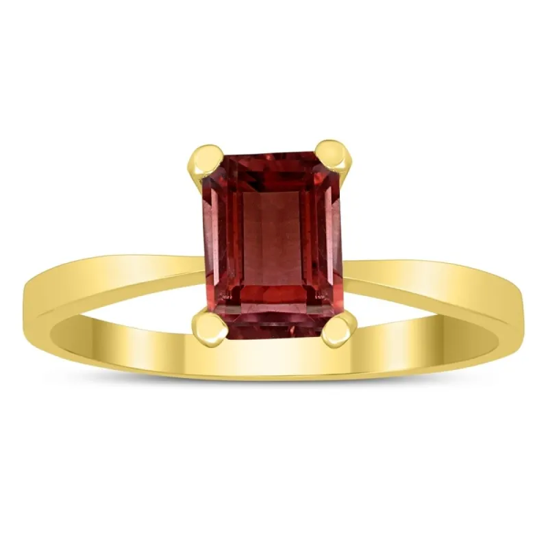 Emerald Shaped 7X5MM Garnet Solitaire Ring in 10K Yellow Gold sold by Zulily