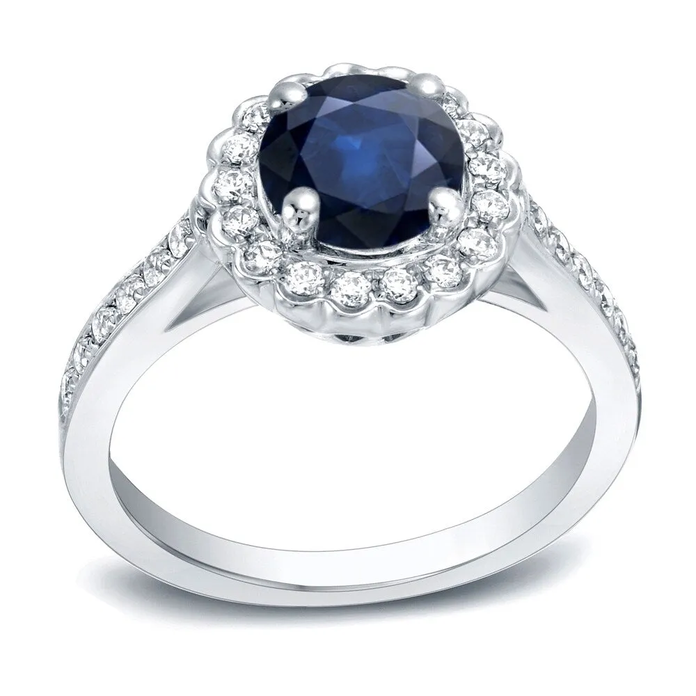 Auriya 1ct Blue Sapphire and 1/3ct TDW Halo Diamond Engagement Ring 14k Gold sold by Zulily