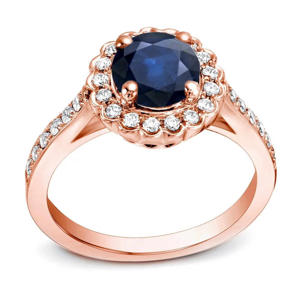Auriya 1ct Blue Sapphire and 1/3ct TDW Halo Diamond Engagement Ring 14k Gold sold by Zulily product image thumbnail 3