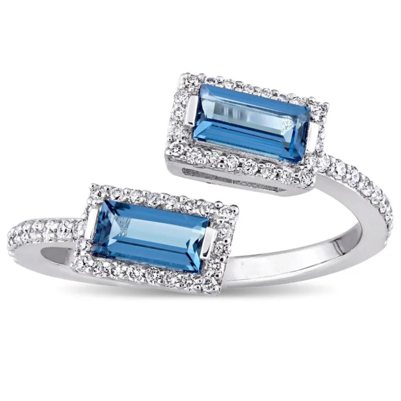 Miadora Signature Collection 14k White Gold Baguette-Cut London-Blue Topaz and 1/4ct TDW Diamond Hal sold by Zulily