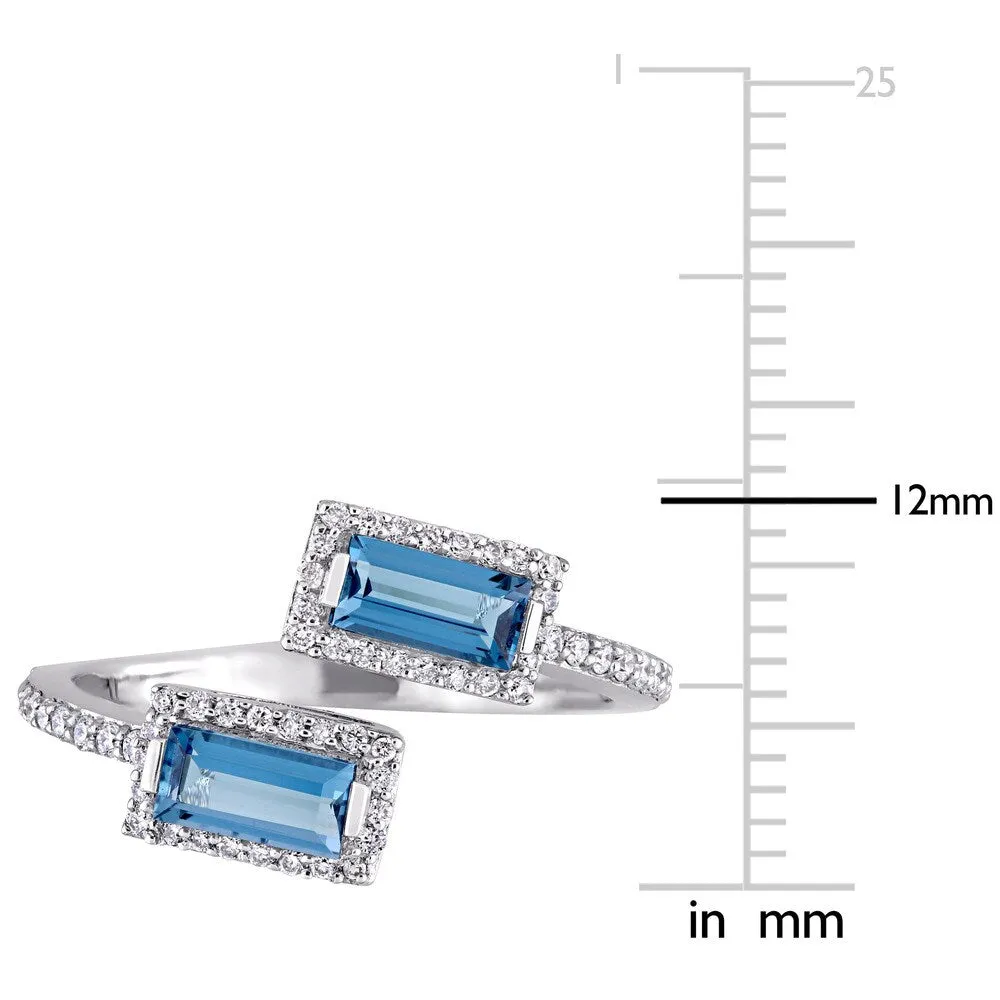 Miadora Signature Collection 14k White Gold Baguette-Cut London-Blue Topaz and 1/4ct TDW Diamond Hal sold by Zulily product image thumbnail 4