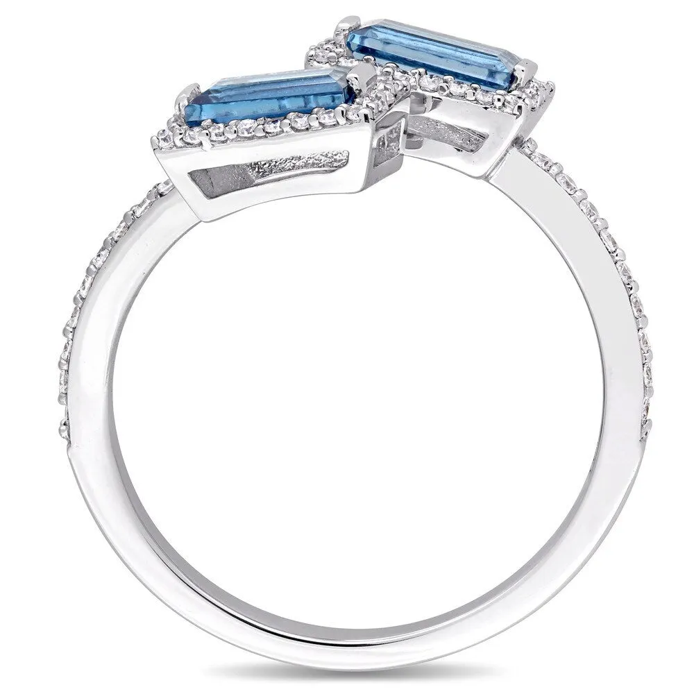 Miadora Signature Collection 14k White Gold Baguette-Cut London-Blue Topaz and 1/4ct TDW Diamond Hal sold by Zulily product image thumbnail 3