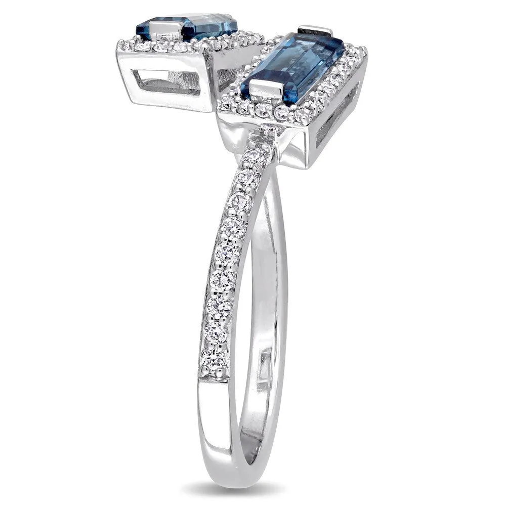 Miadora Signature Collection 14k White Gold Baguette-Cut London-Blue Topaz and 1/4ct TDW Diamond Hal sold by Zulily product image thumbnail 2