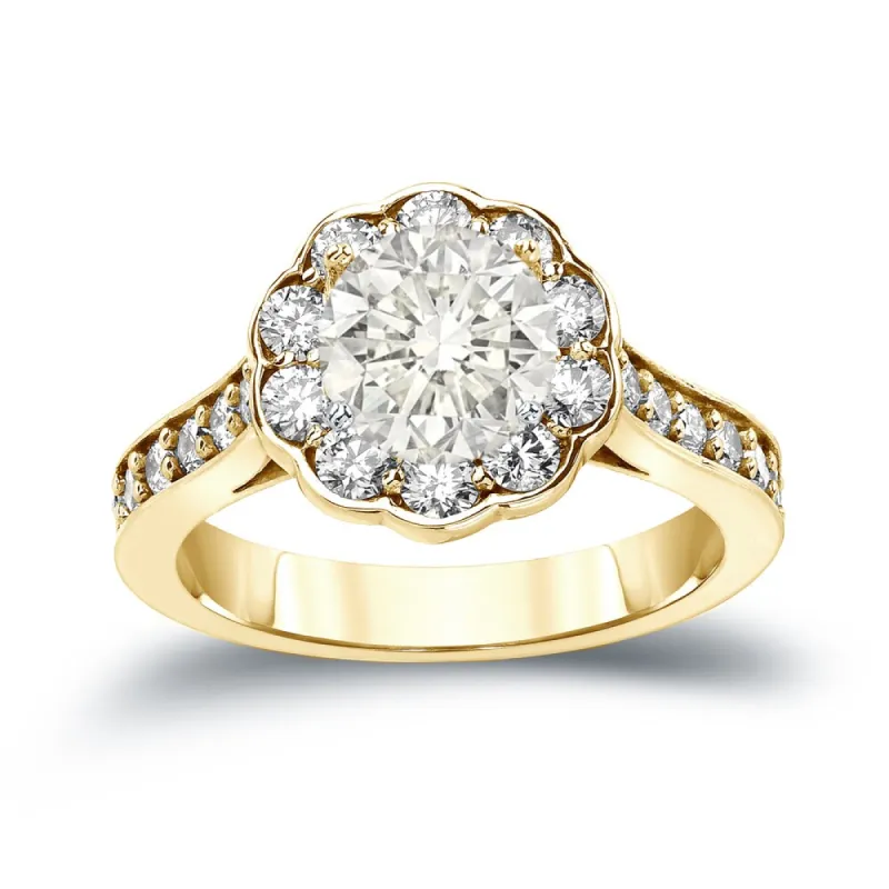 Auriya 14k Gold Round 1 3/4ct TDW Certified Diamond Halo Engagement Ring sold by Zulily
