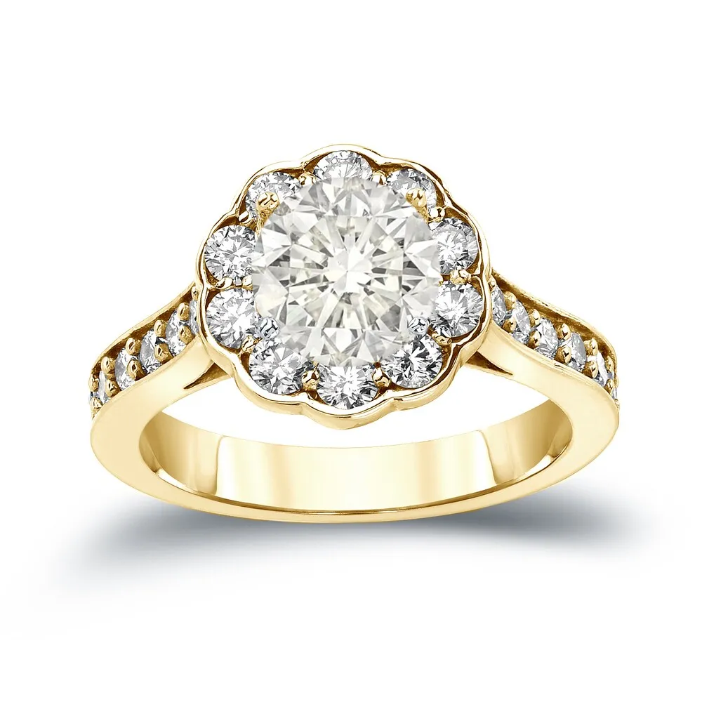 Auriya 14k Gold Round 1 3/4ct TDW Certified Diamond Halo Engagement Ring sold by Zulily