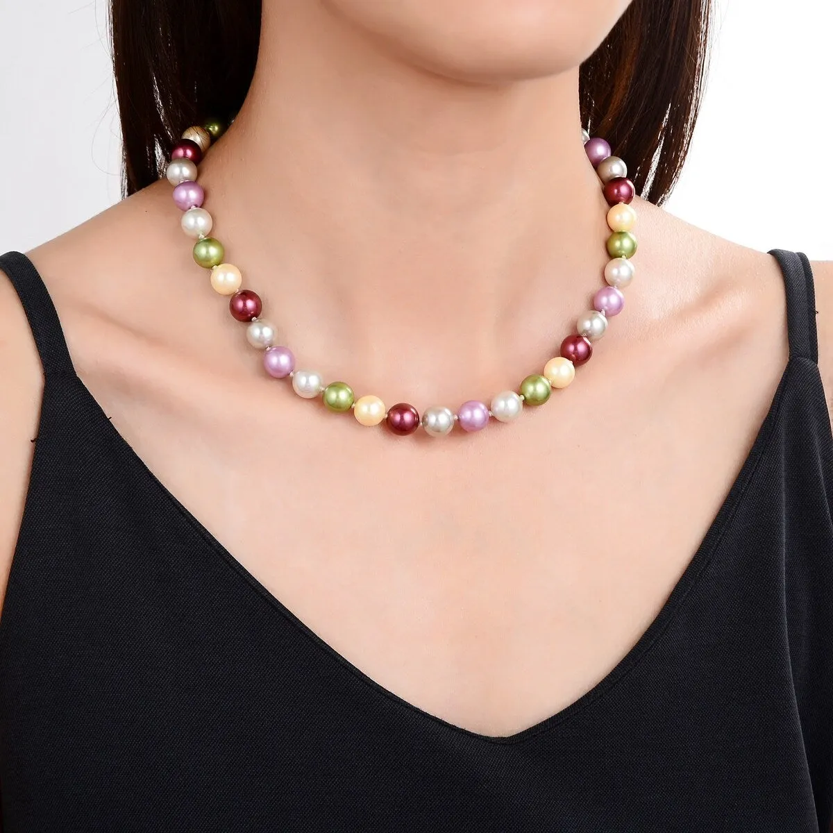10mm Multi Color Cultured Pearl Necklace with Sterling Silver Spring Ring Clasp sold by Zulily product image thumbnail 2