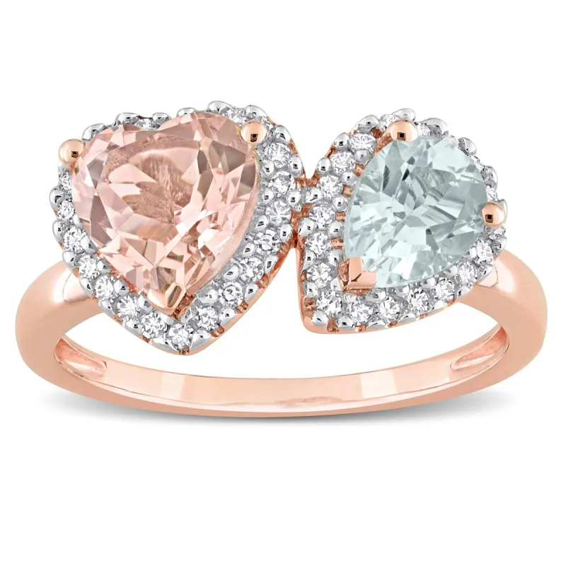 Miadora Morganite Aquamarine and 1/5ct TDW Diamond Heart-Pear Ring in 14kt Rose Gold sold by Zulily
