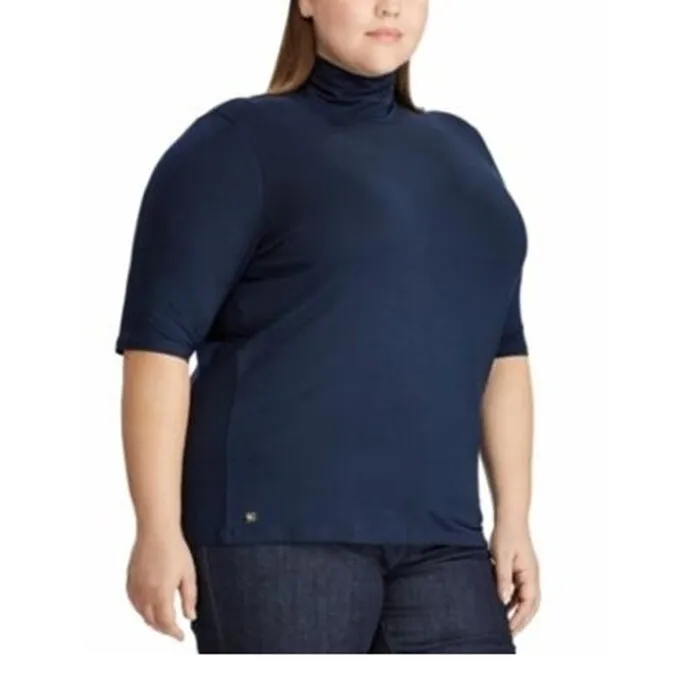 Ralph Lauren Women's Short Sleeve Turtle Neck Top Blue Size 2X sold by Zulily