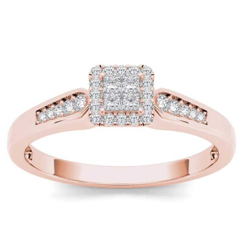 De Couer IGI Certified 10k Rose Gold 1/4ct TDW Diamond Halo Engagement Ring - Pink sold by Zulily