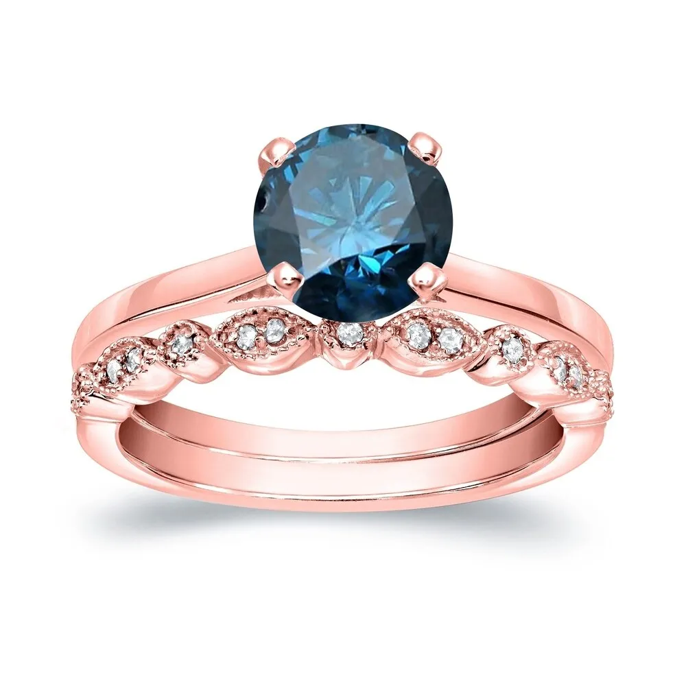 Auriya Vintage Stackable 1 1/6ctw Solitaire Blue Diamond Engagement Ring Set 14K Gold sold by Zulily product image thumbnail 3