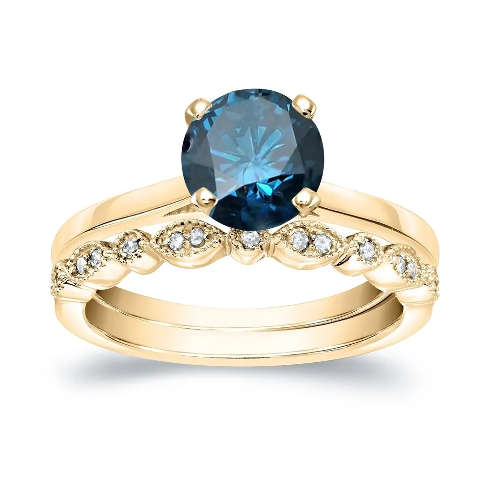 Auriya Vintage Stackable 1 1/6ctw Solitaire Blue Diamond Engagement Ring Set 14K Gold sold by Zulily