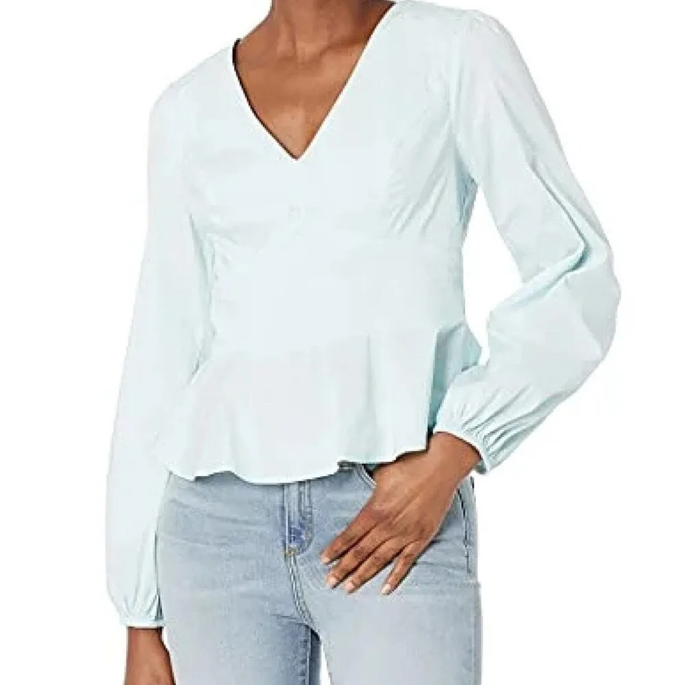 GUESS Women's Tie Smocked Open Back Balloon Sleeve V Neck Blouse Blue Size Medium sold by Zulily product image thumbnail 3