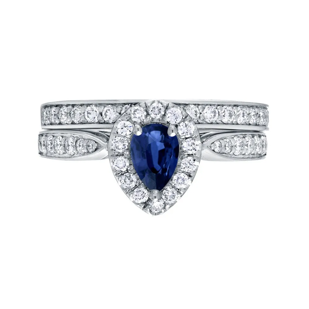 14k Gold 1/2ct Pear Shaped Sapphire and 1/2ct TDW Halo Diamond Engagement Ring Set by Auriya sold by Zulily product image thumbnail 4