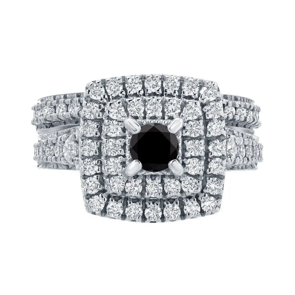 Auriya 1 3/5ctw Halo Black Diamond Engagement Ring and Wedding Band Set 14k Gold sold by Zulily product image thumbnail 4