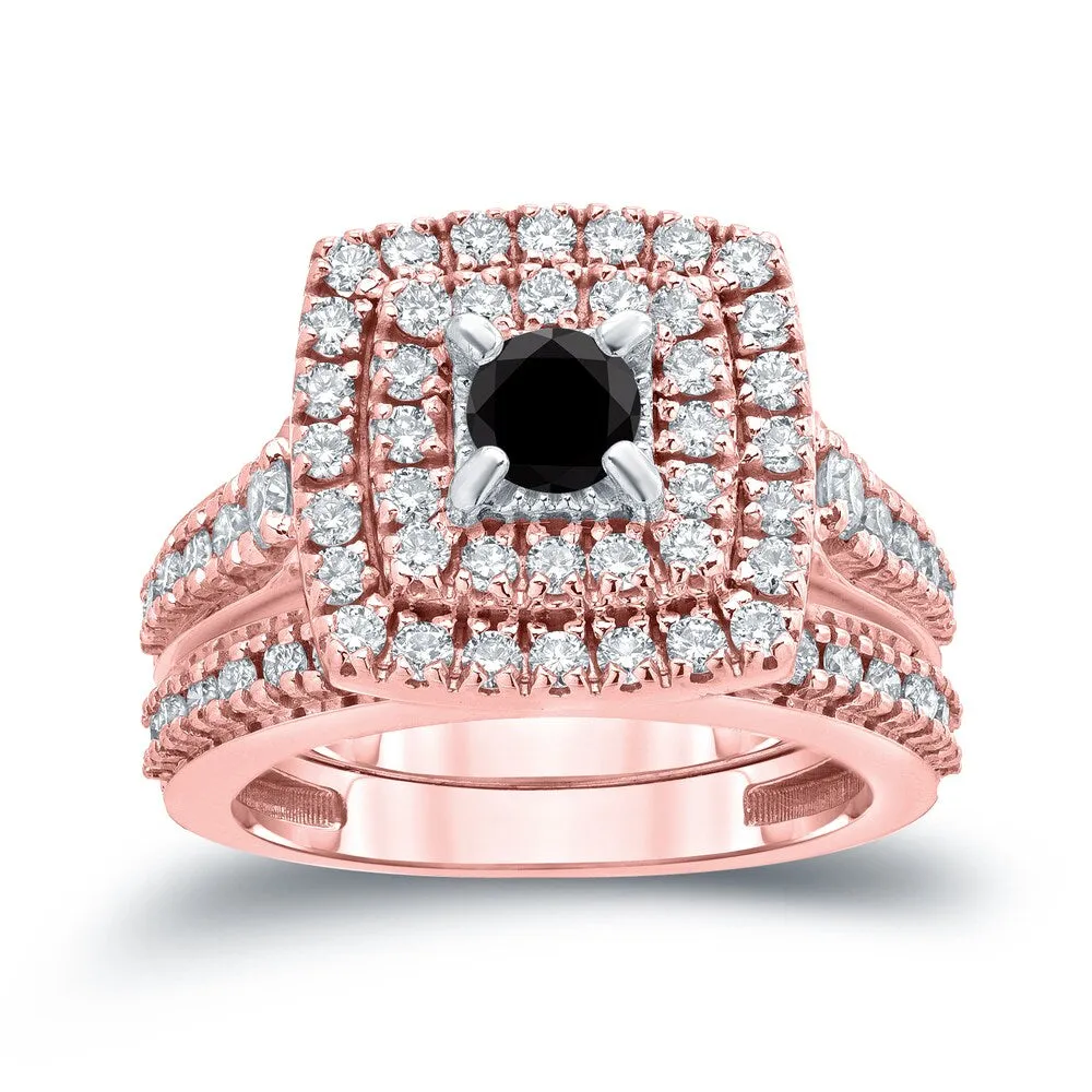 Auriya 1 3/5ctw Halo Black Diamond Engagement Ring and Wedding Band Set 14k Gold sold by Zulily product image thumbnail 3