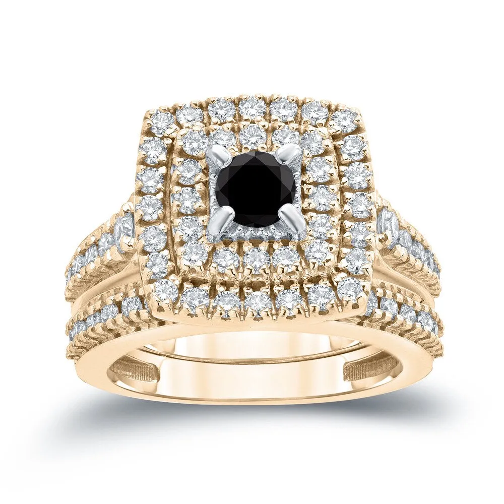 Auriya 1 3/5ctw Halo Black Diamond Engagement Ring and Wedding Band Set 14k Gold sold by Zulily product image thumbnail 2