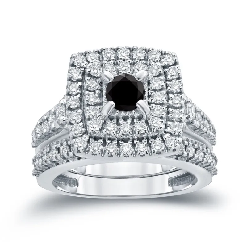 Auriya 1 3/5ctw Halo Black Diamond Engagement Ring and Wedding Band Set 14k Gold sold by Zulily