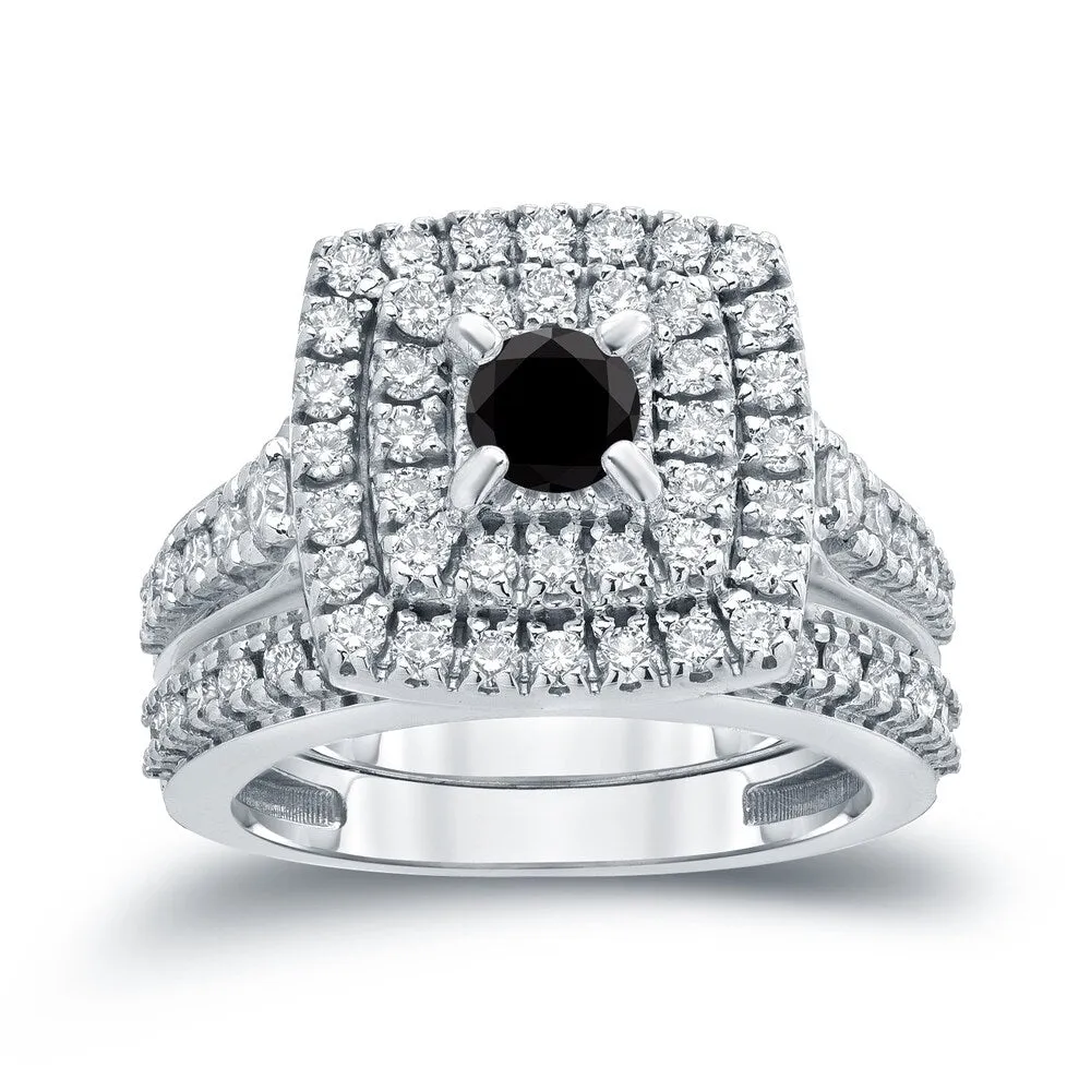 Auriya 1 3/5ctw Halo Black Diamond Engagement Ring and Wedding Band Set 14k Gold sold by Zulily