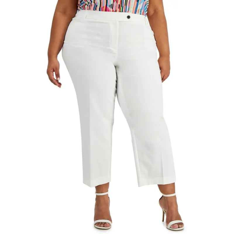 Anne Klein Women's Zippered Pocketed Button Closure Wear To Work Cropped Pants White Size 14W sold by Zulily