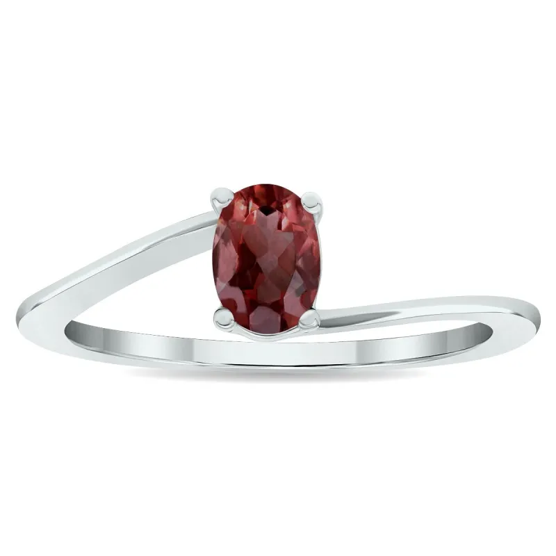 Women's Solitaire Garnet Wave Ring in 10K White Gold sold by Zulily
