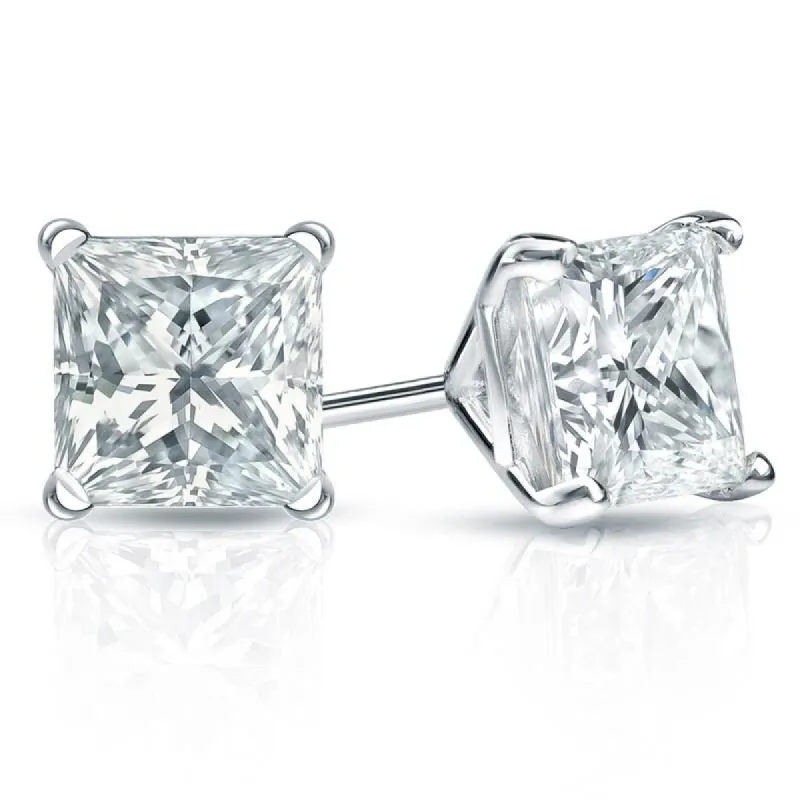 Auriya Plat Gold Lab Grown 3.50 carat TDW Princess Diamond Stud Earrings 4-Prong Martini Push-back made by Zulily
