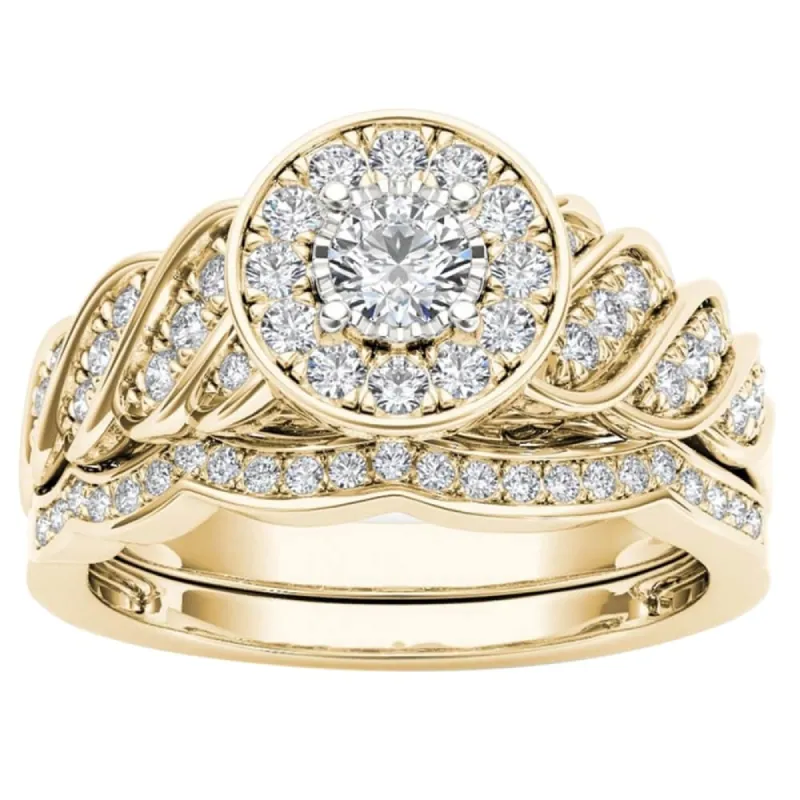 De Couer 14k Yellow Gold 1/2ct TDW Halo Bridal Set sold by Zulily