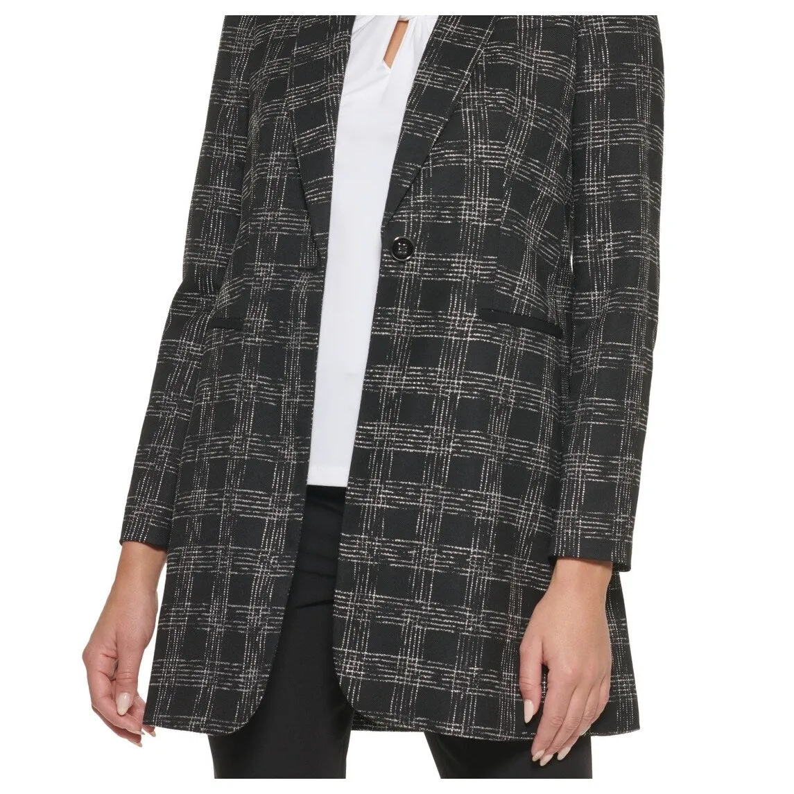 Tommy Hilfiger Women's Plaid Longline Blazer Black Size 8 sold by Zulily product image thumbnail 3