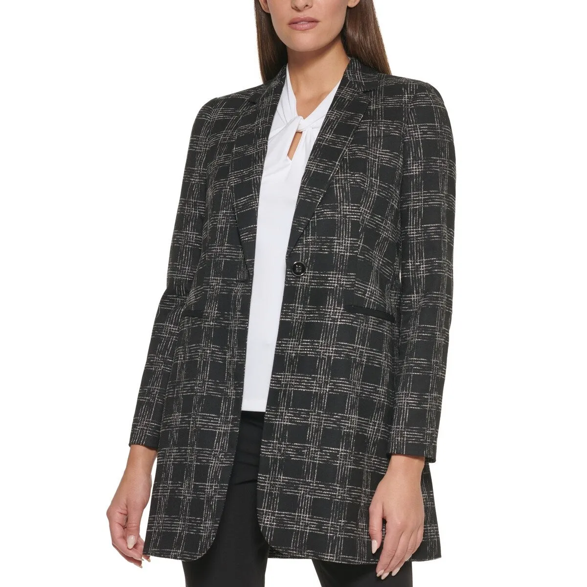 Tommy Hilfiger Women's Plaid Longline Blazer Black Size 8 sold by Zulily