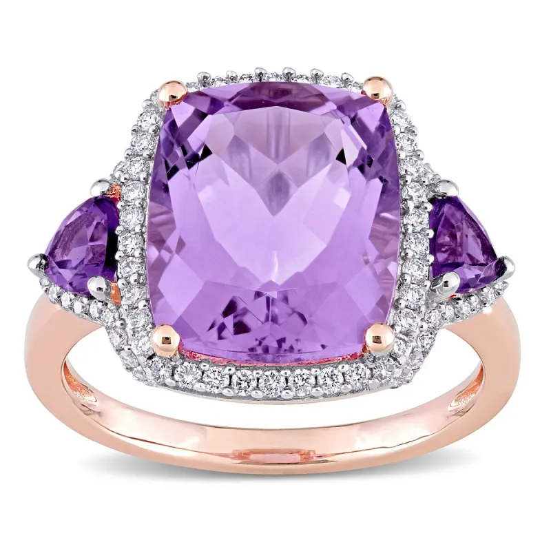 Miadora 14k Rose Gold Rose De France, African-Amethyst & 1/3ct TDW Diamond Halo Cocktail Ring sold by Zulily