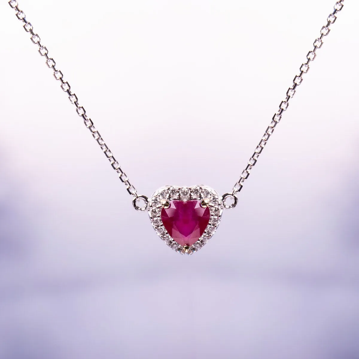 Miadora 14k White Gold with Yellow Gold Prongs Heart-Cut Ruby and Diamond Halo Necklace sold by Zulily product image thumbnail 2