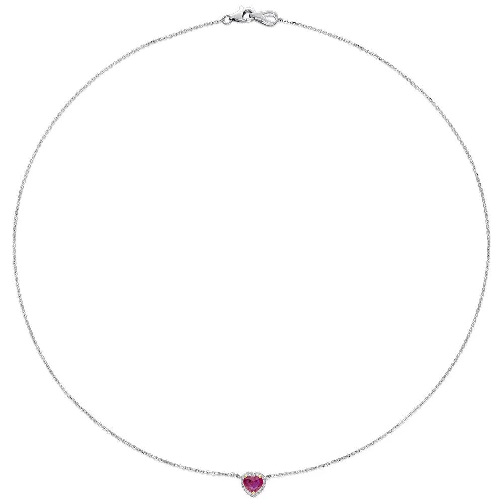 Miadora 14k White Gold with Yellow Gold Prongs Heart-Cut Ruby and Diamond Halo Necklace sold by Zulily product image thumbnail 3