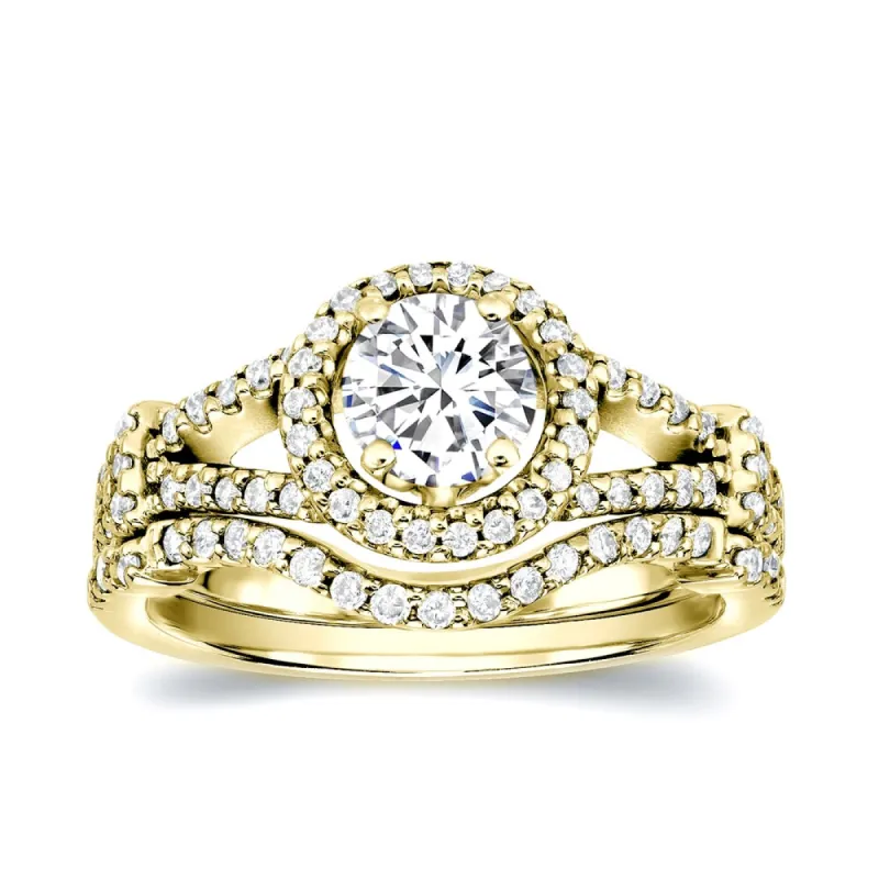 Auriya Modern 1 3/4ct TDW Round Diamond Halo Engagement Ring Set 14k Gold Certified sold by Zulily