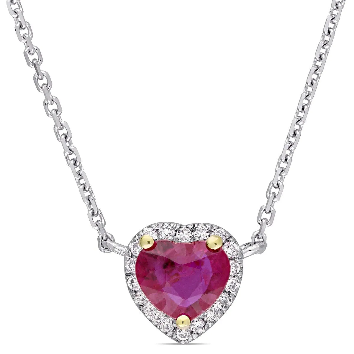 Miadora 14k White Gold with Yellow Gold Prongs Heart-Cut Ruby and Diamond Halo Necklace sold by Zulily