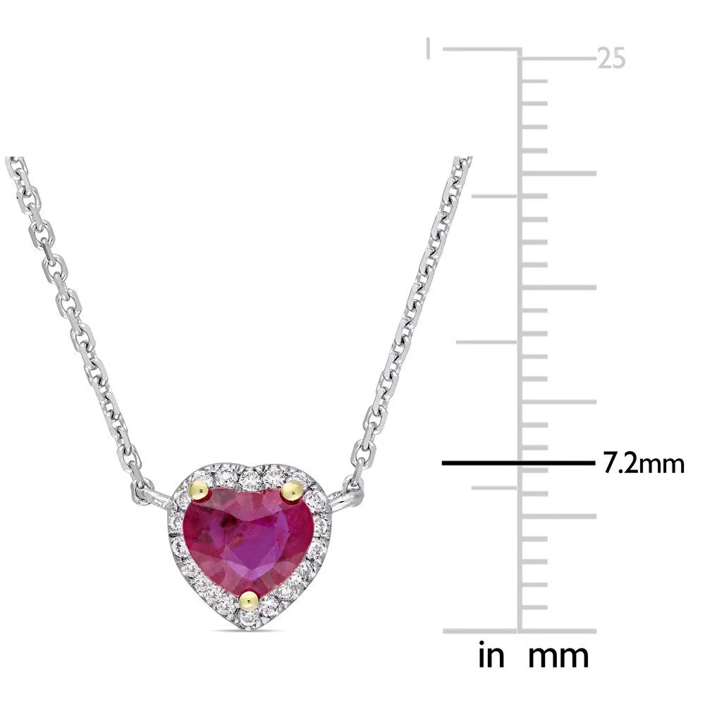 Miadora 14k White Gold with Yellow Gold Prongs Heart-Cut Ruby and Diamond Halo Necklace sold by Zulily product image thumbnail 4
