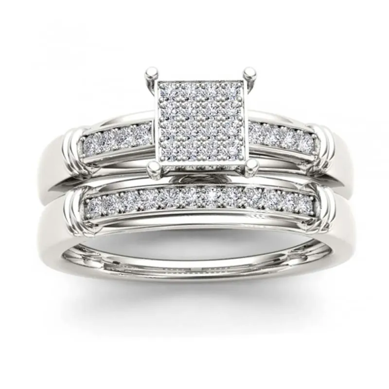 De Couer S925 Sterling Silver 1/5ct TDW Diamond Wedding Ring Set - White H-I - White H-I sold by Zulily