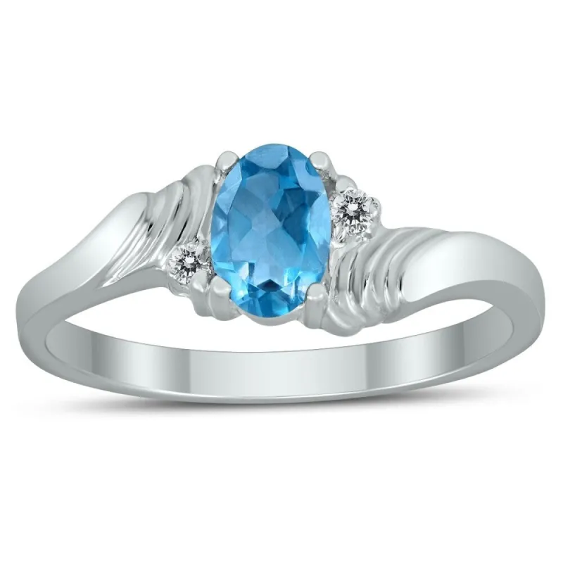 6X4MM Blue Topaz and Diamond Wave Ring in 10K White Gold sold by Zulily