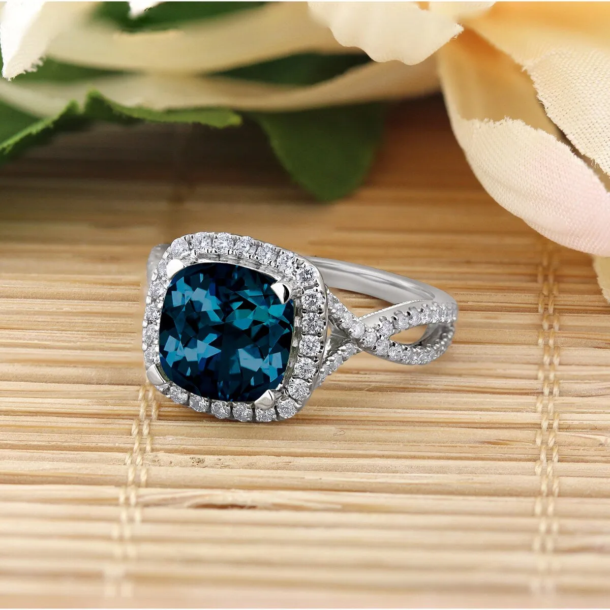 Auriya 3 1/8ct Cushion-cut London Blue Topaz and Halo Diamond Engagement Ring 1/2cttw 14k Gold sold by Zulily