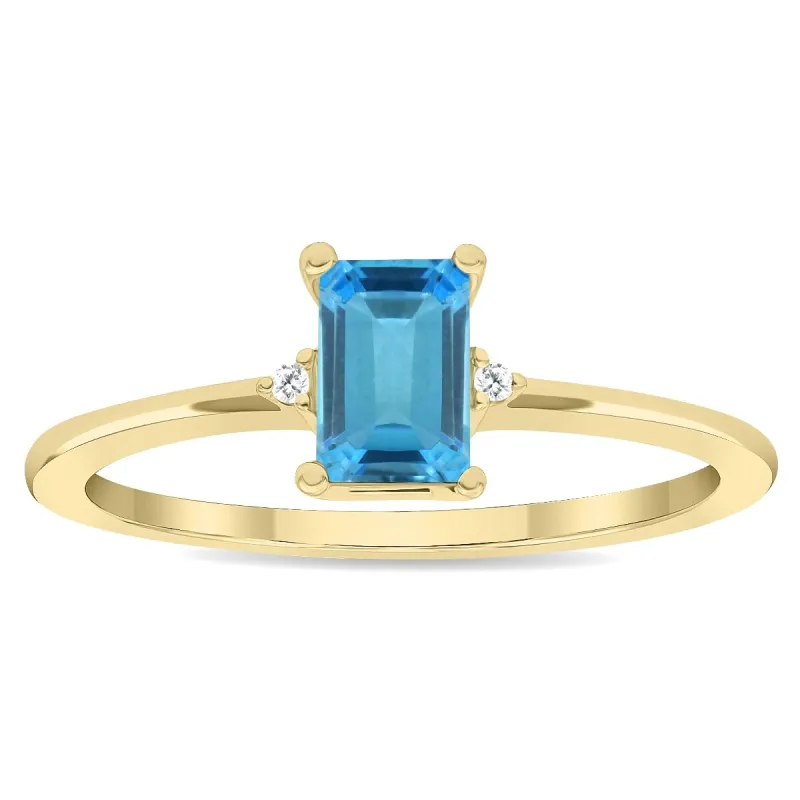 Women's Emerald Cut Blue Topaz and Diamond Classic Band in 10K Yellow Gold sold by Zulily