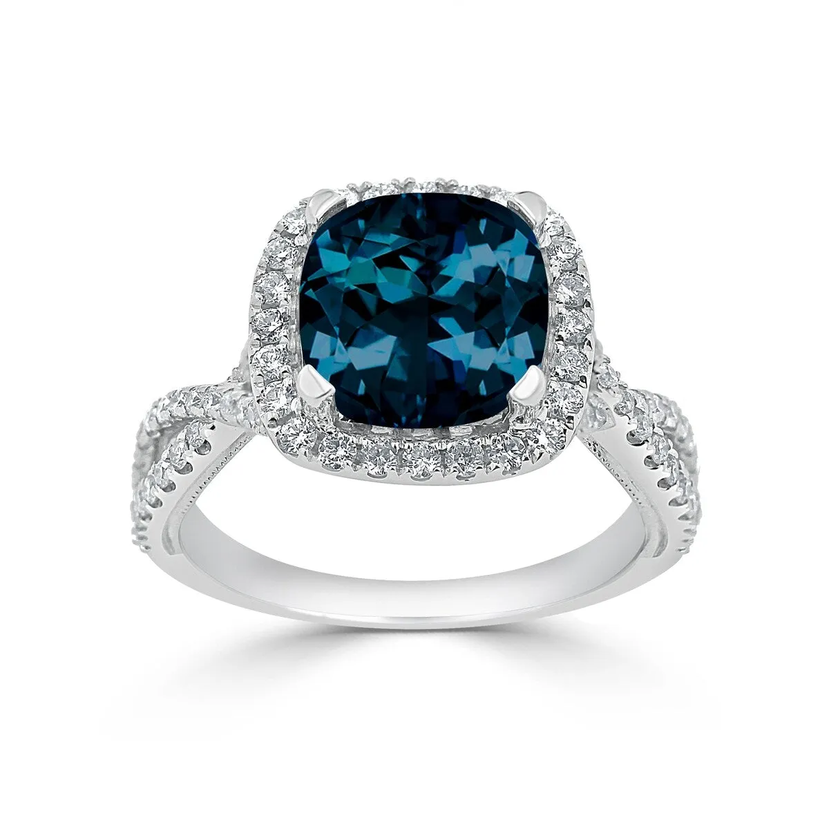 Auriya 3 1/8ct Cushion-cut London Blue Topaz and Halo Diamond Engagement Ring 1/2cttw 14k Gold sold by Zulily product image thumbnail 3