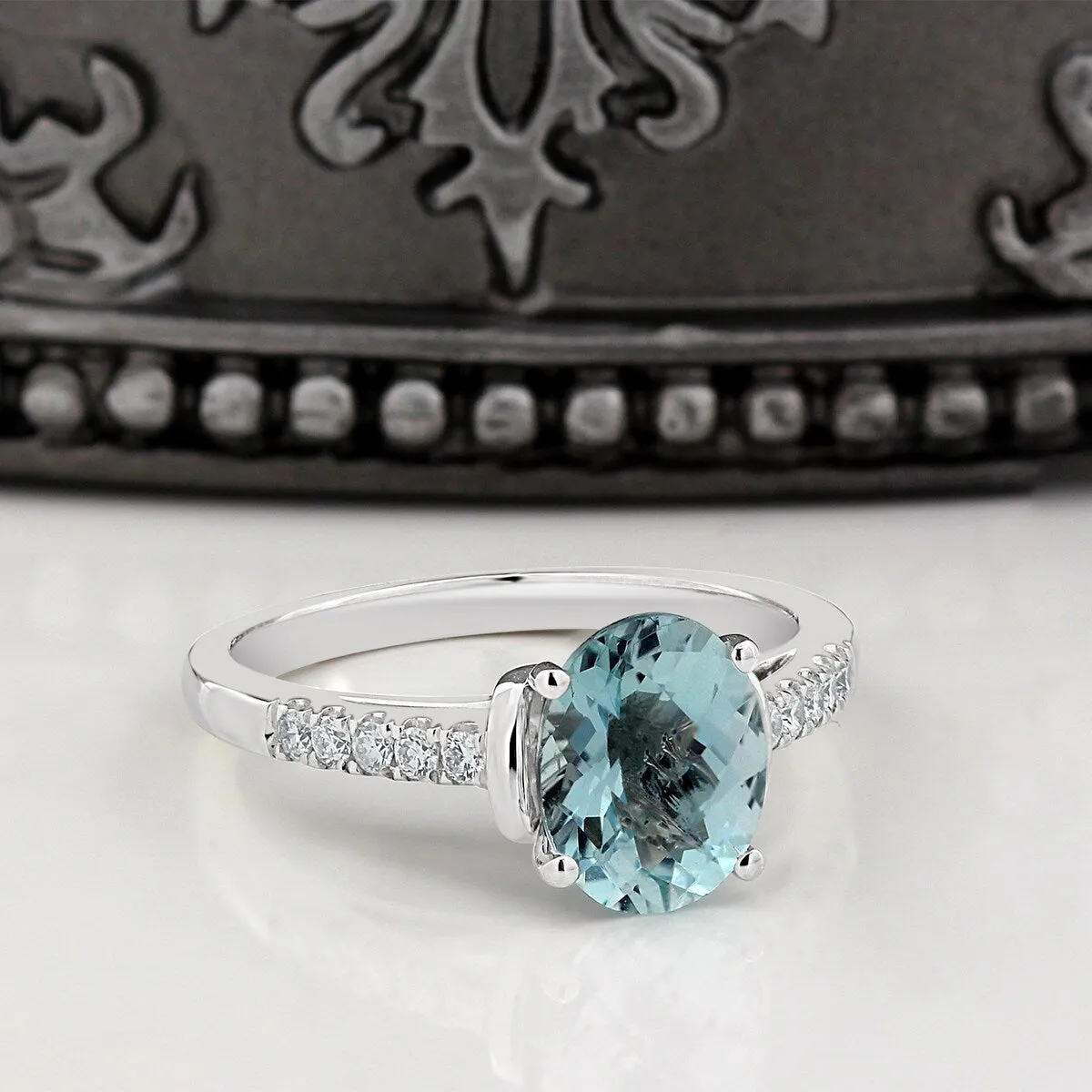 Auriya 2ct Fancy Oval Swiss Blue Topaz and Diamond Engagement Ring 1/6ctw 14k Gold sold by Zulily