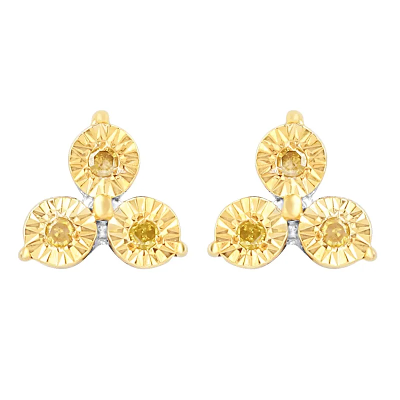 Two Tone with Natural Yellow Diamond Three Stone Stud Earring sold by Zulily
