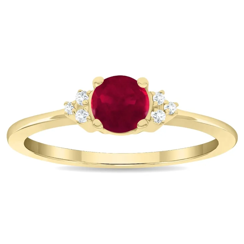 Women's Round Shaped Ruby and Diamond Half Moon Ring in 10K Yellow Gold sold by Zulily