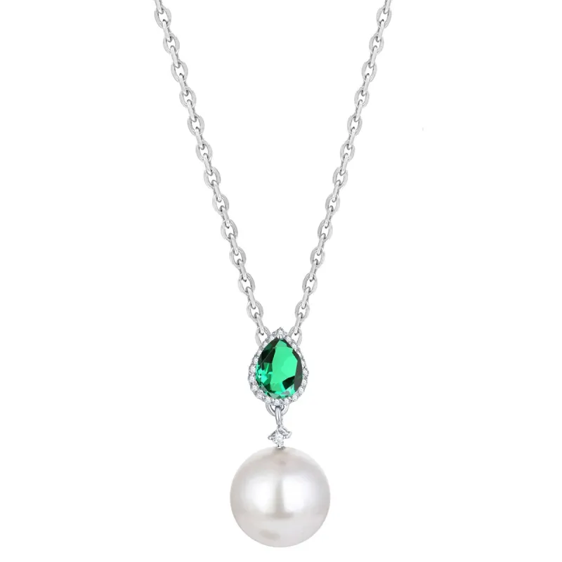 Green Emerald and Shell Pearl Drop Pendant Necklace sold by Zulily