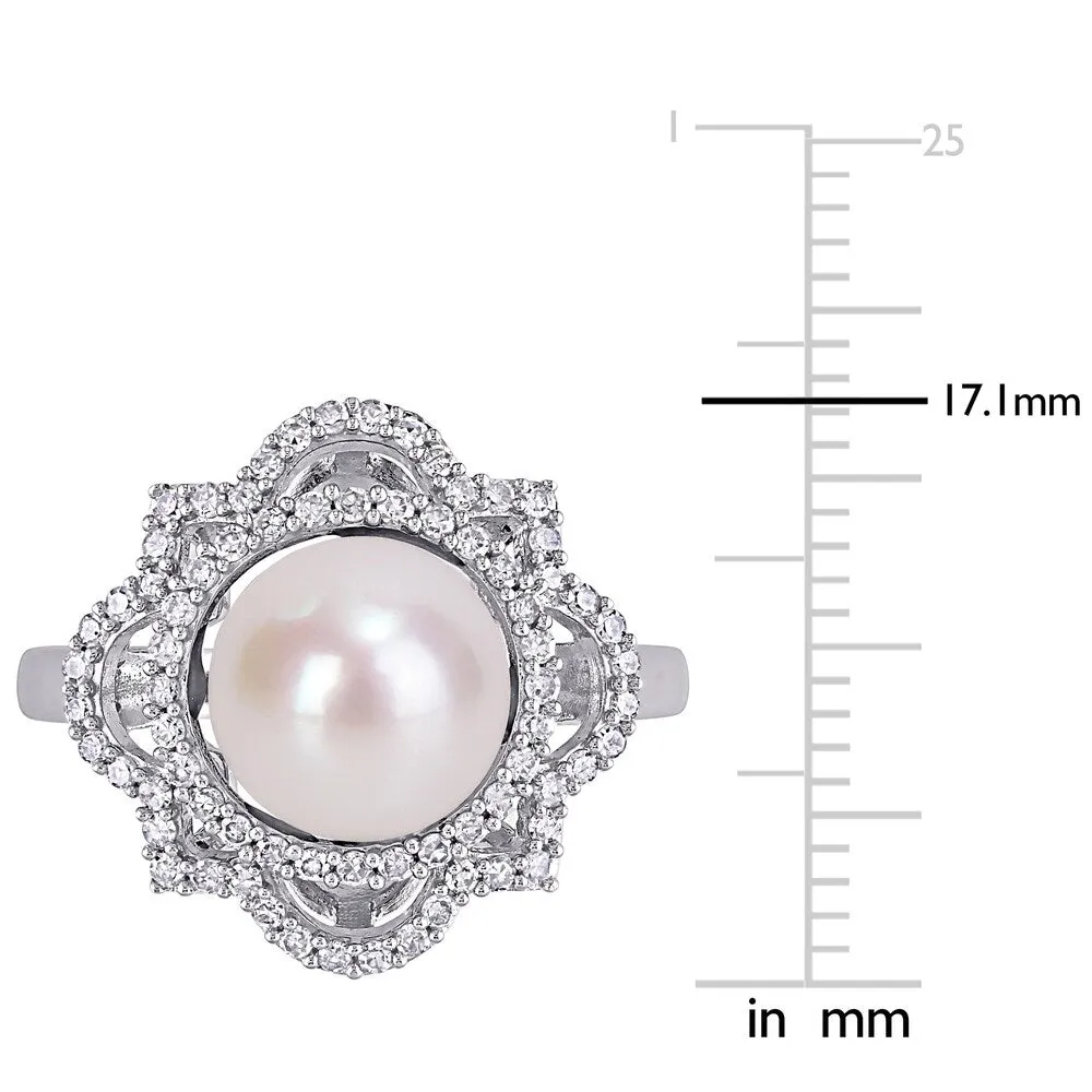 Miadora 14k White Gold Cultured FW Pearl and 3/8ct TDW Diamond Floral Halo Ring (9-9.5 MM) sold by Zulily product image thumbnail 5