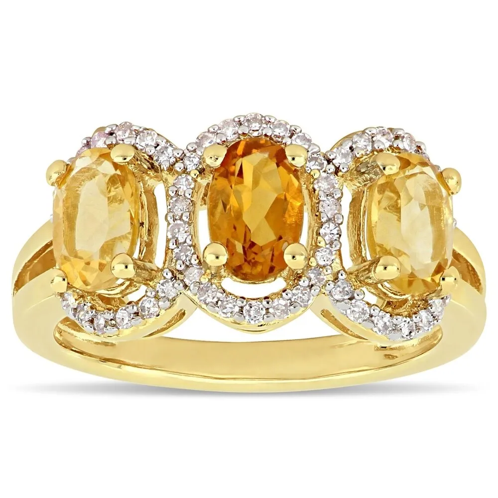 Miadora Yellow Plated Sterling Silver Citrine Madeira Citrine with 1/5ct TDW Diamond 3-Stone Halo Ring sold by Zulily product image thumbnail 2