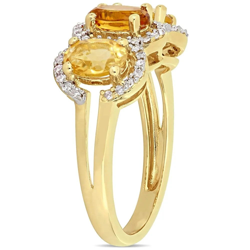 Miadora Yellow Plated Sterling Silver Citrine Madeira Citrine with 1/5ct TDW Diamond 3-Stone Halo Ring sold by Zulily product image thumbnail 4