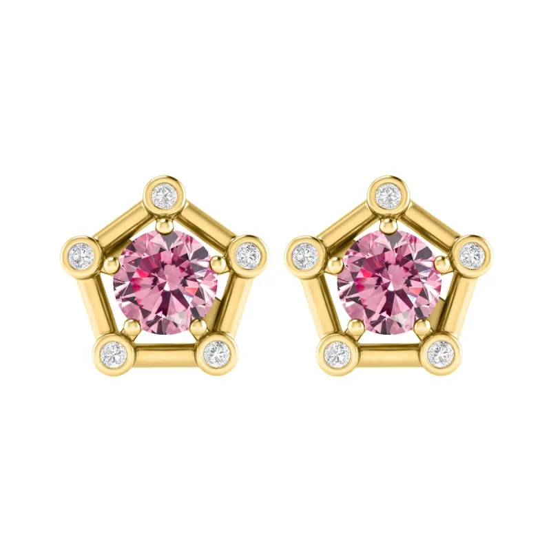 Gold Over Sterling Silver with Pink Moissanite and White Topaz Earring sold by Zulily