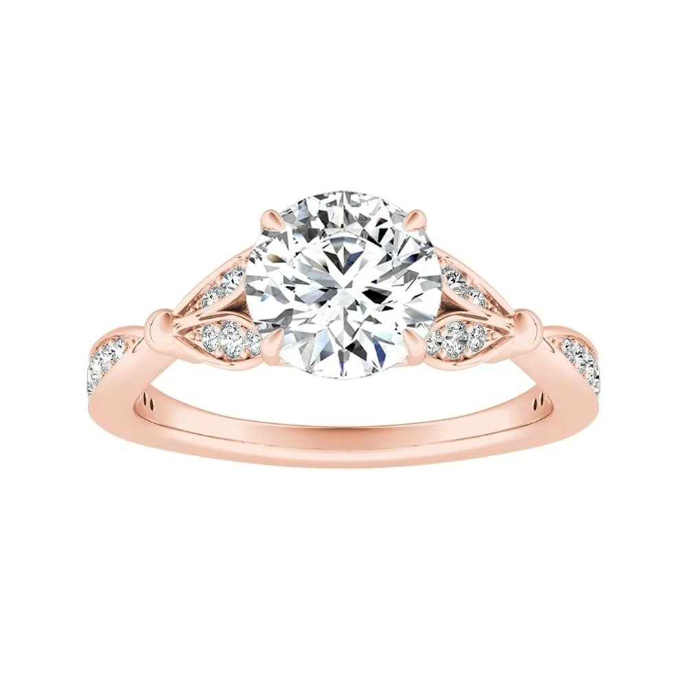 Auriya Vintage Floral 2ct Round Moissanite and 1/4ctw Diamond Engagement Ring 14K Gold sold by Zulily product image thumbnail 3