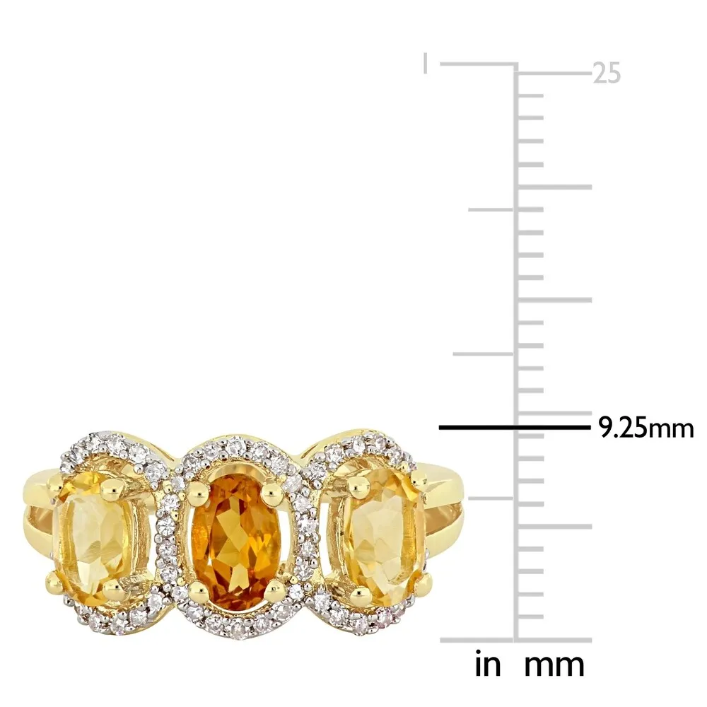Miadora Yellow Plated Sterling Silver Citrine Madeira Citrine with 1/5ct TDW Diamond 3-Stone Halo Ring sold by Zulily product image thumbnail 5