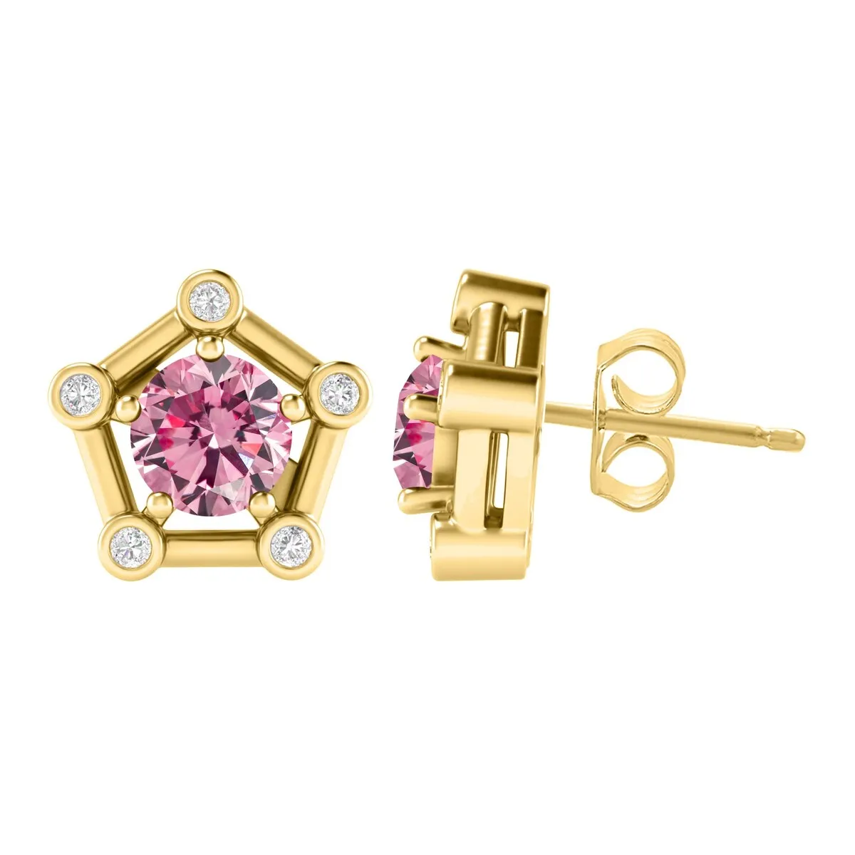 Gold Over Sterling Silver with Pink Moissanite and White Topaz Earring sold by Zulily product image thumbnail 2